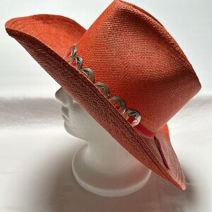 Michael Howard orange sun hat with silver metallic band